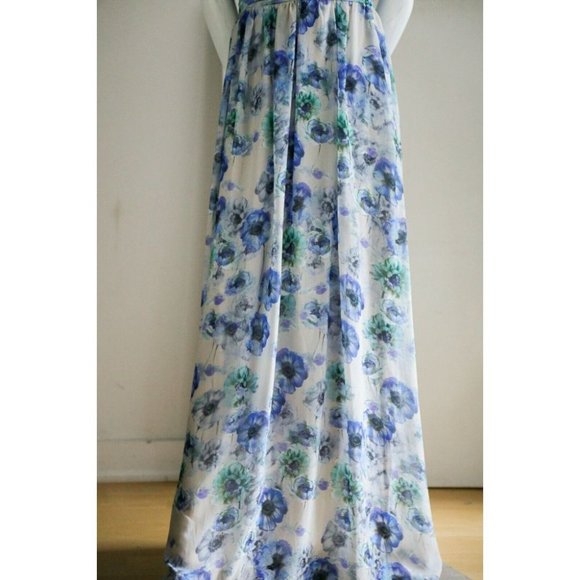 Sandro Ferrone Roma Blue Floral Sleeveless Maxi Gown 44 - Picture 4 of 8